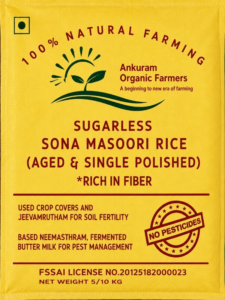 Product : Ankuram Organic Farmers - Sugarless Sona Masoori Rice aged and single polished