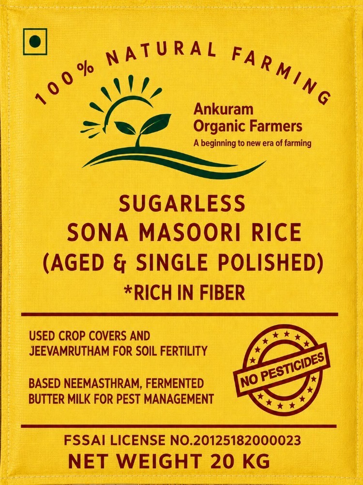 Product : Ankuram Organic Farmers - Sugarless Sona Masoori Rice aged and single polished