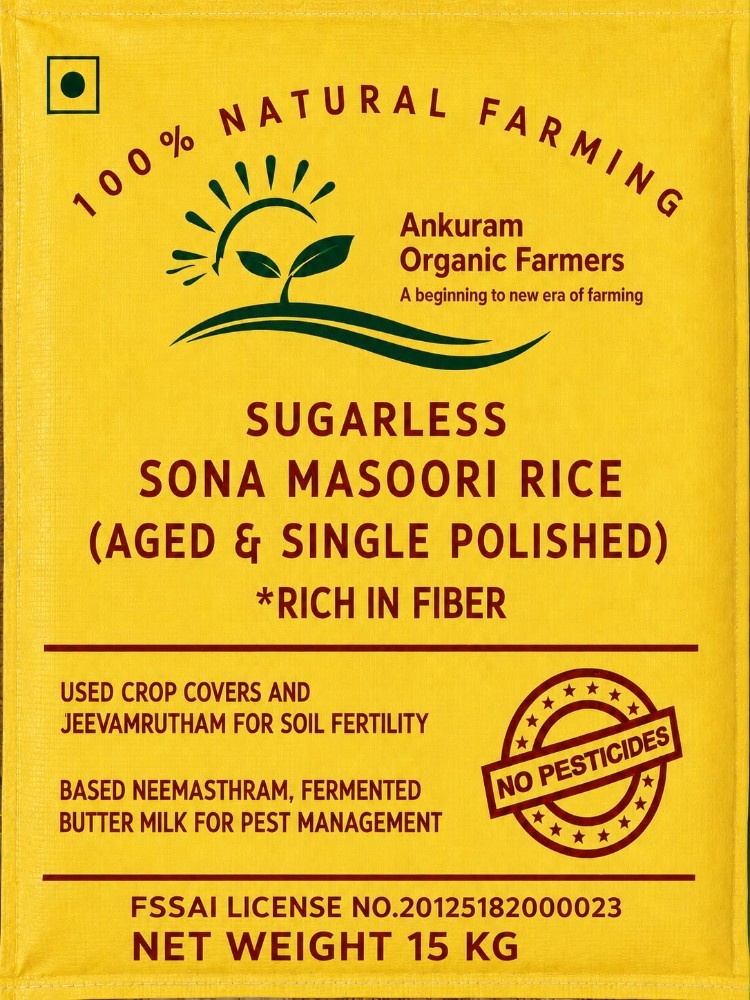 Product : Ankuram Organic Farmers - Sugarless Sona Masoori Rice aged and single polished