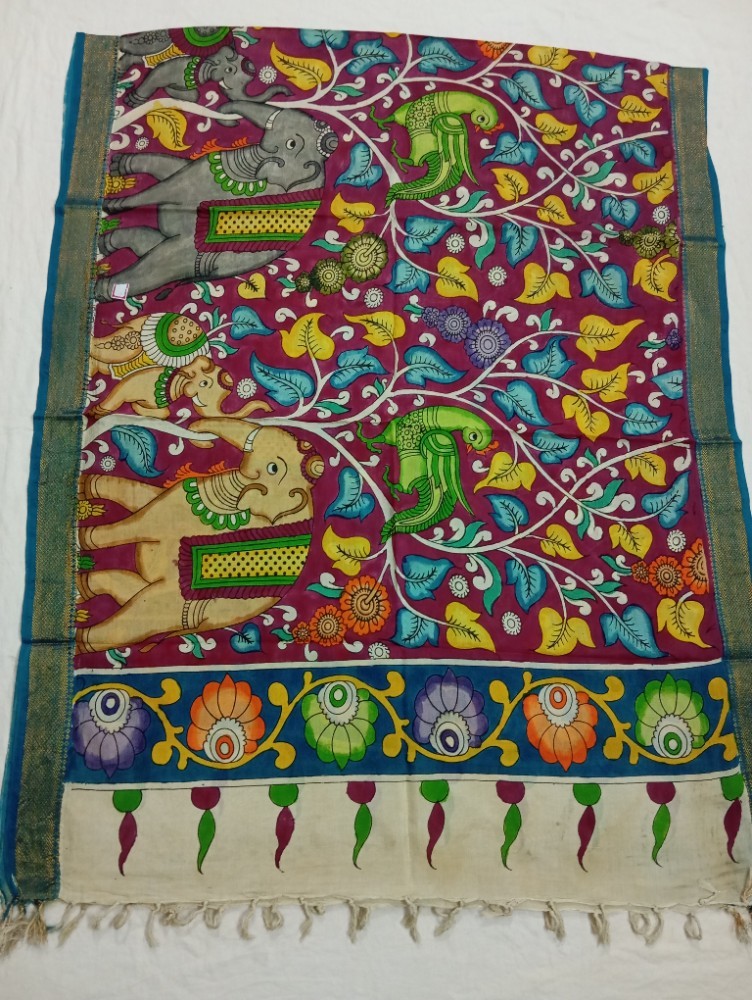 Product : PEN KALAMKARI NELLORE SILK DUPATTA -- PKNSD0015