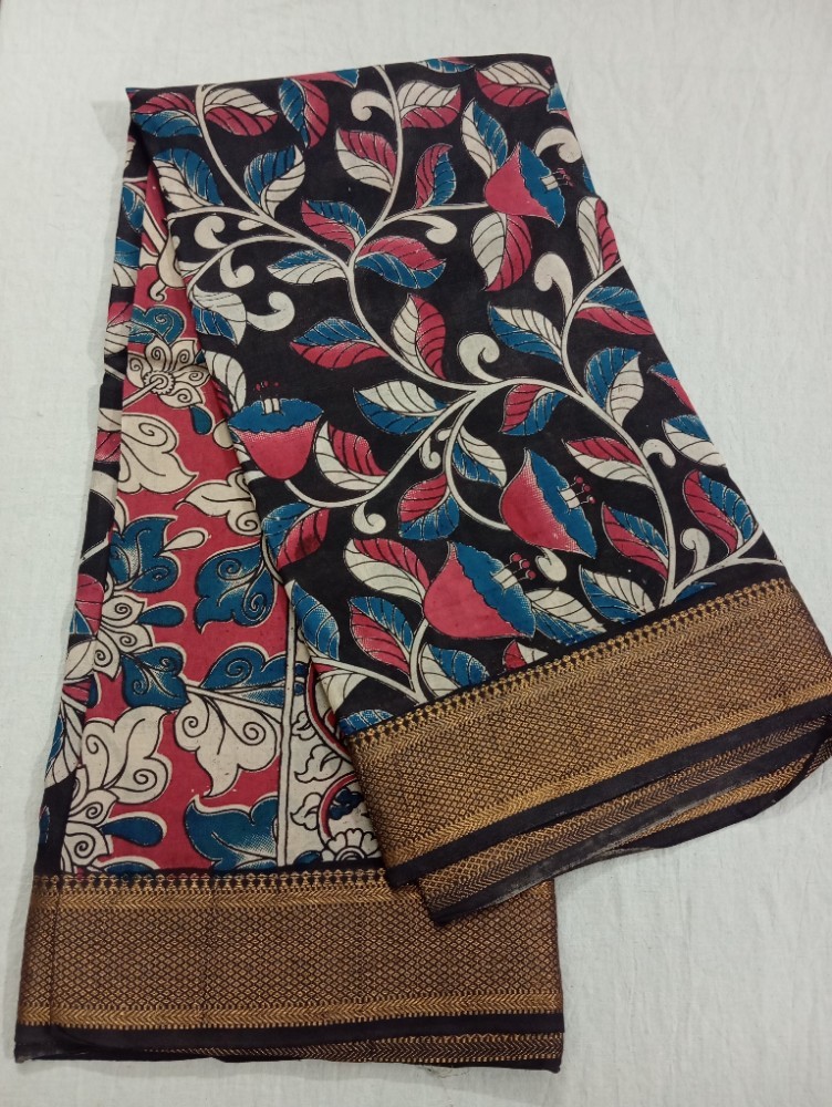 Product : KALAMKARI CHENNUR SILK NIZAM BORDER SAREES WITH BLOUSE -- KCSNBS0011