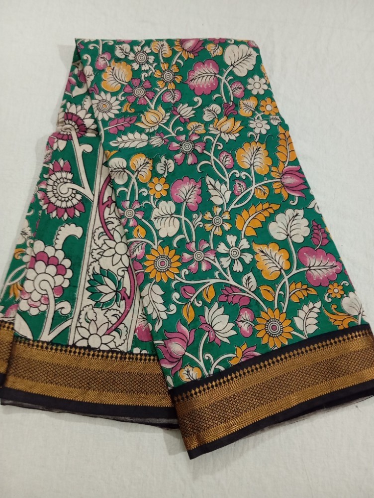Product : KALAMKARI CHENNUR SILK NIZAM BORDER SAREES WITH BLOUSE -- KCSNBS0019