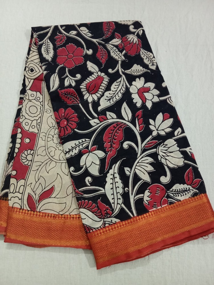 Product : KALAMKARI CHENNUR SILK NIZAM BORDER SAREES WITH BLOUSE -- KCSNBS0018