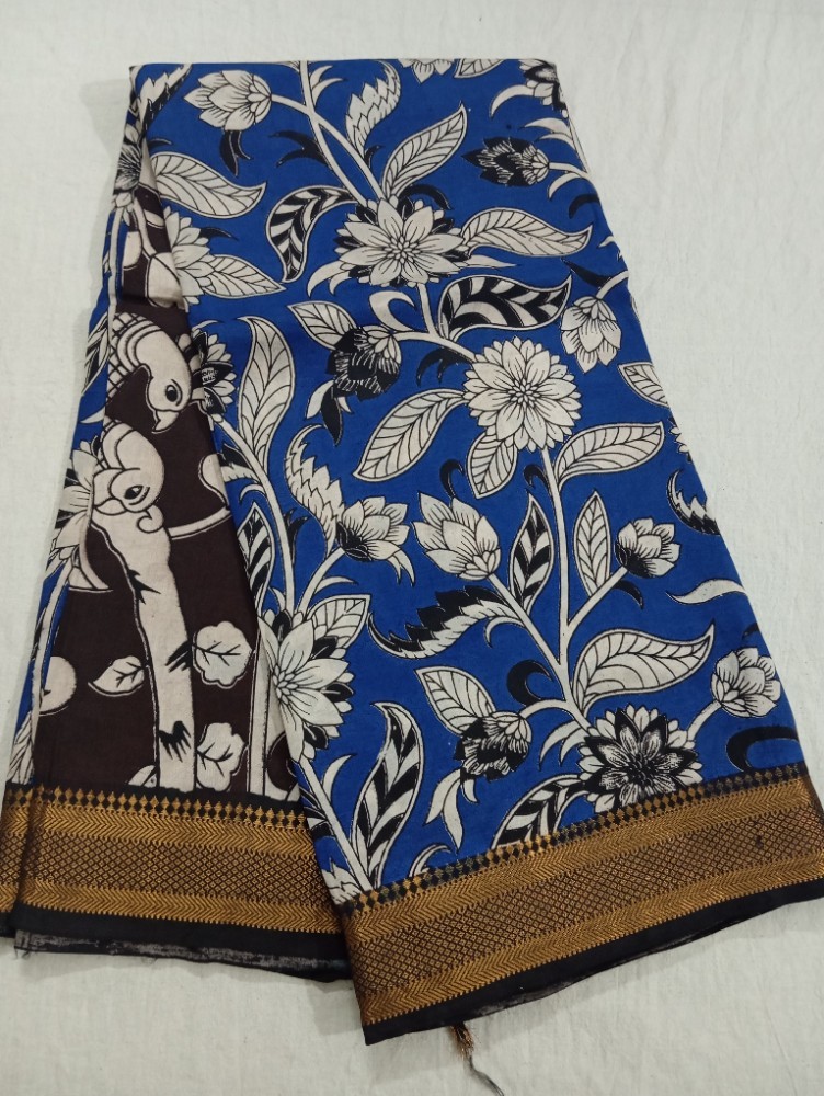 Product : KALAMKARI CHENNUR SILK NIZAM BORDER SAREES WITH BLOUSE -- KCSNBS0009