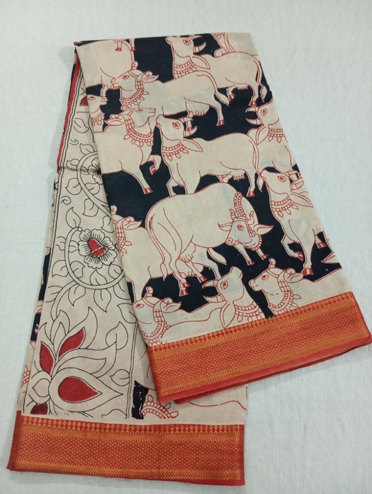 Product : KALAMKARI CHENNUR SILK NIZAM BORDER SAREES WITH BLOUSE -- KCSNBS0014