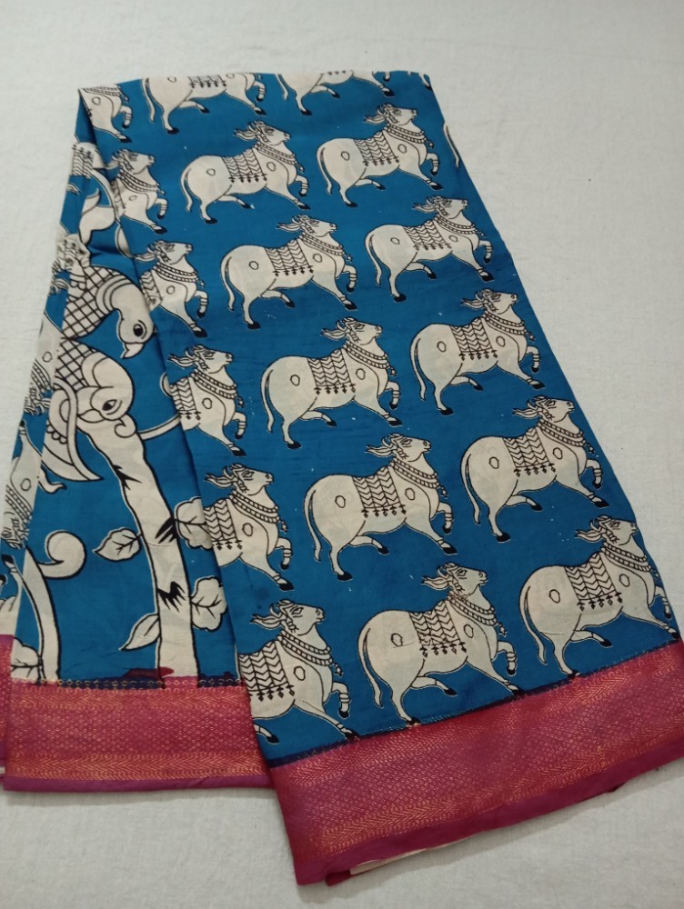 Product : KALAMKARI CHENNUR SILK NIZAM BORDER SAREES WITH BLOUSE -- KCSNBS0001