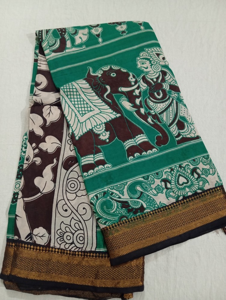 Product : KALAMKARI CHENNUR SILK NIZAM BORDER SAREES WITH BLOUSE -- KCSNBS0007