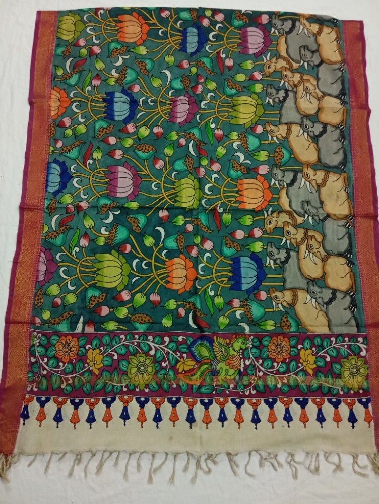 Product : PEN KALAMKARI NELLORE SILK DUPATTA -- PKNSD0013