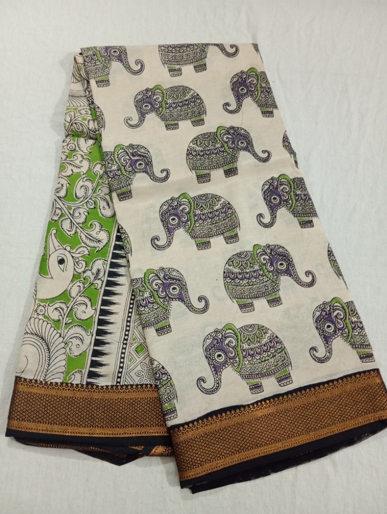 Product : KALAMKARI CHENNUR SILK NIZAM BORDER SAREES WITH BLOUSE -- KCSNBS0002