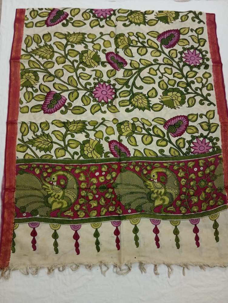 Product : PEN KALAMKARI NELLORE SILK DUPATTA -- PKNSD0010