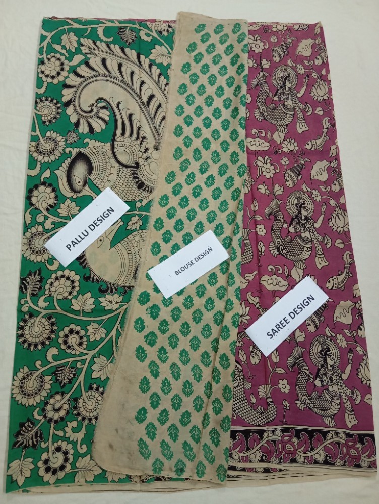 Product : KALAMKARI CHENNUR SILK SAREES WITH BLOUSE -- KCSS0024