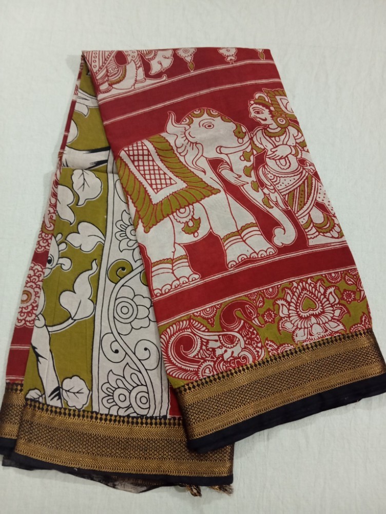 Product : KALAMKARI CHENNUR SILK NIZAM BORDER SAREES WITH BLOUSE -- KCSNBS0008