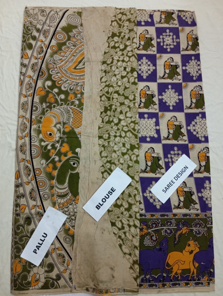 Product : KALAMKARI COTTON SAREES WITH BLOUSE -- KCS0009