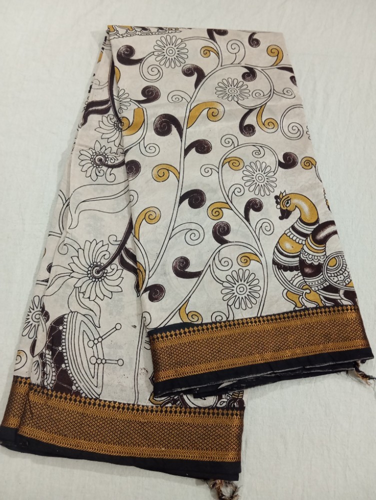 Product : KALAMKARI CHENNUR SILK NIZAM BORDER SAREES WITH BLOUSE -- KCSNBS0010