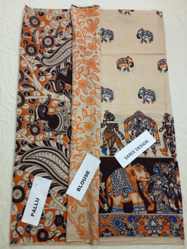 Product : KALAMKARI COTTON SAREES WITH BLOUSE -- KCS0003