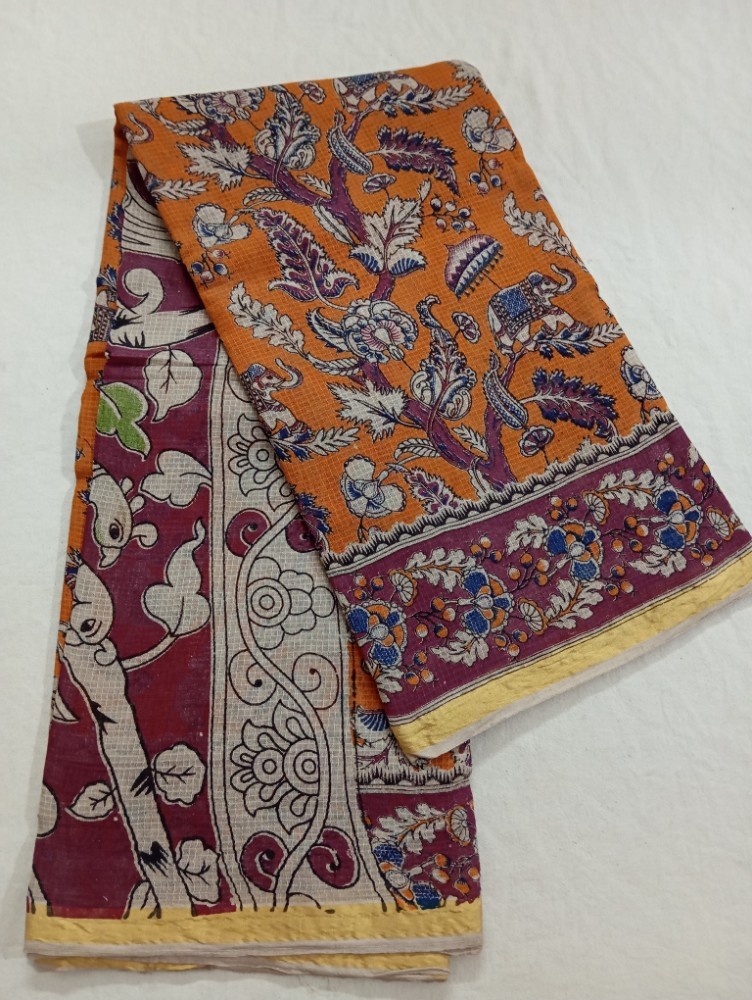 Product : KALAMKARI KOTA COTTON JARI BORDER SAREES WITH BLOUSE -- KKCJS0005