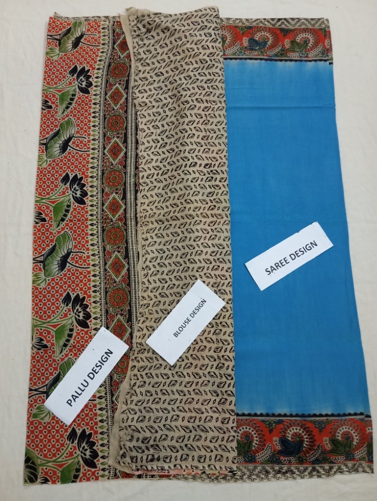 Product : KALAMKARI COTTON DYEING SAREES WITH BLOUSE-- KCDS0002