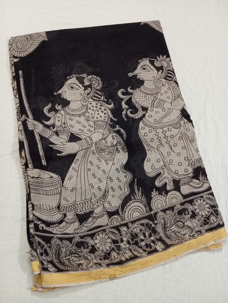 Product : KALAMKARI KOTA COTTON JARI BORDER SAREES WITH BLOUSE -- KKCJS0028