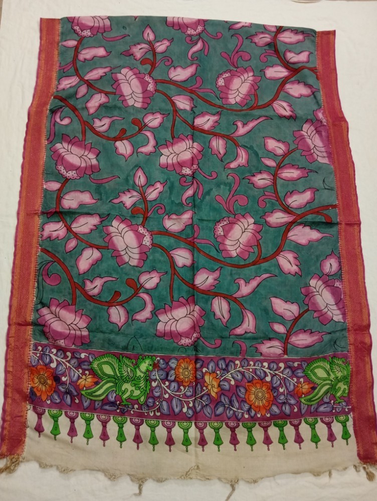 Product : PEN KALAMKARI NELLORE SILK DUPATTA -- PKNSD0006