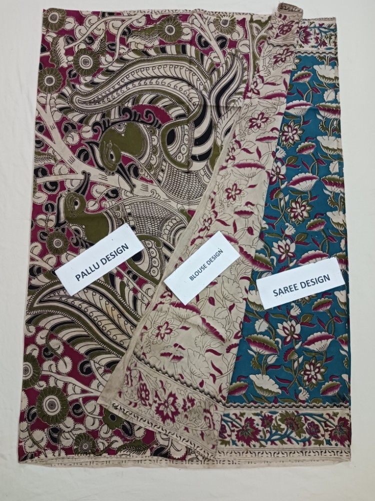Product : KALAMKARI CHENNUR SILK SAREES WITH BLOUSE -- KCSS0023