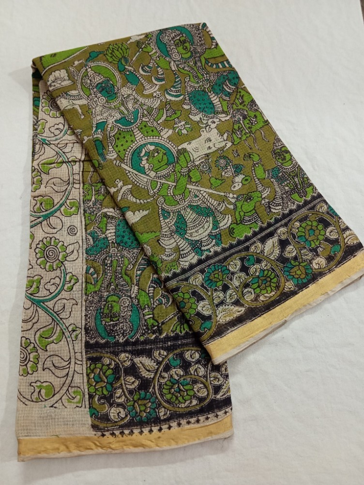 Product : KALAMKARI KOTA COTTON JARI BORDER SAREES WITH BLOUSE -- KKCJS0009