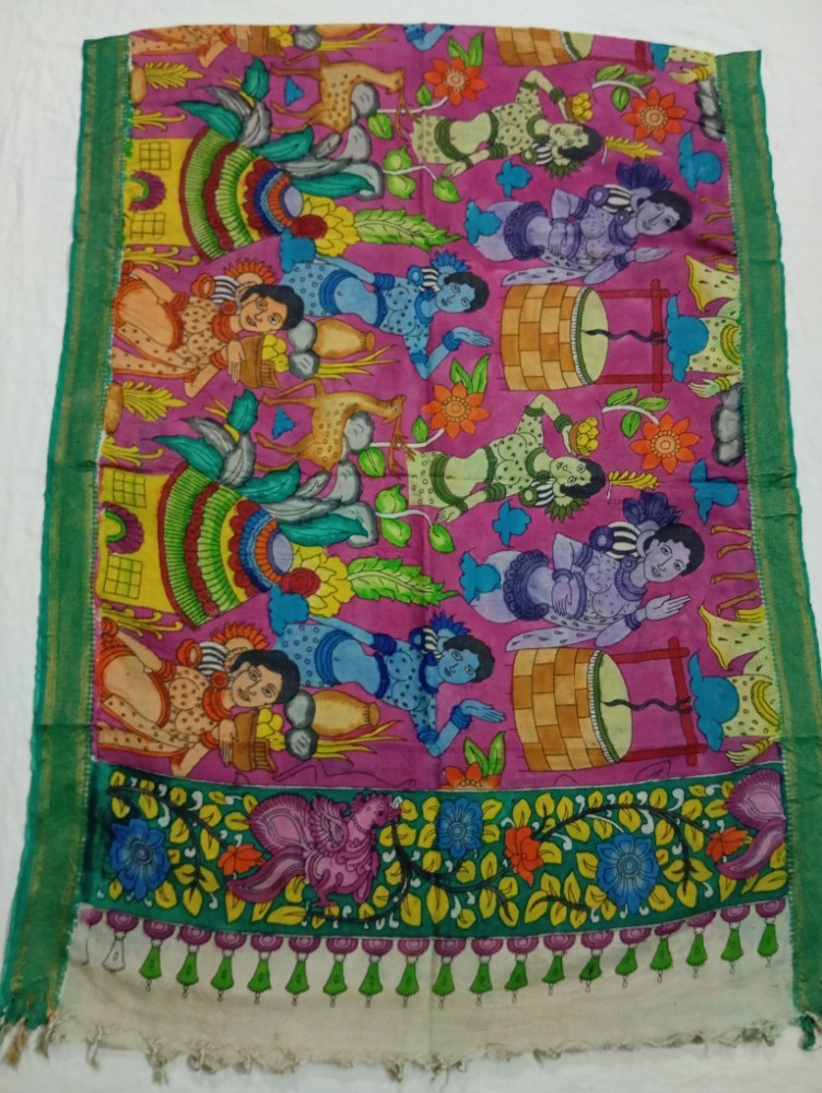 Product : PEN KALAMKARI NELLORE SILK DUPATTA -- PKNSD0008