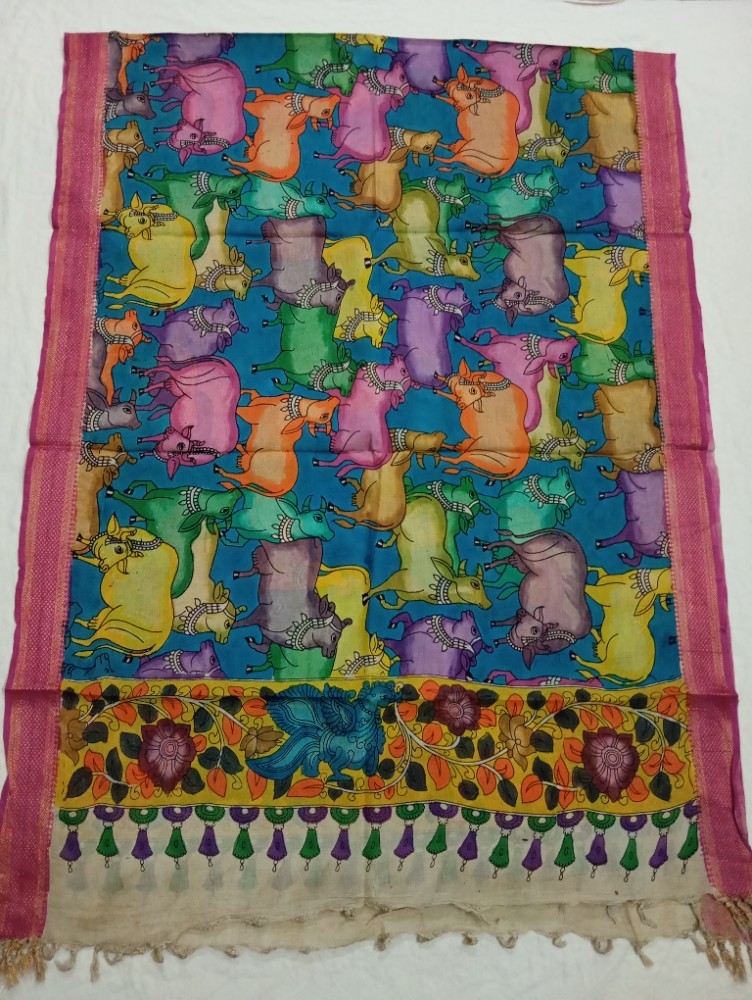 Product : PEN KALAMKARI NELLORE SILK DUPATTA -- PKNSD0017