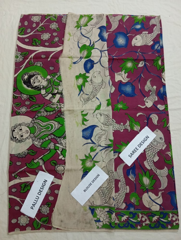 Product : KALAMKARI CHENNUR SILK SAREES WITH BLOUSE -- KCSS0006
