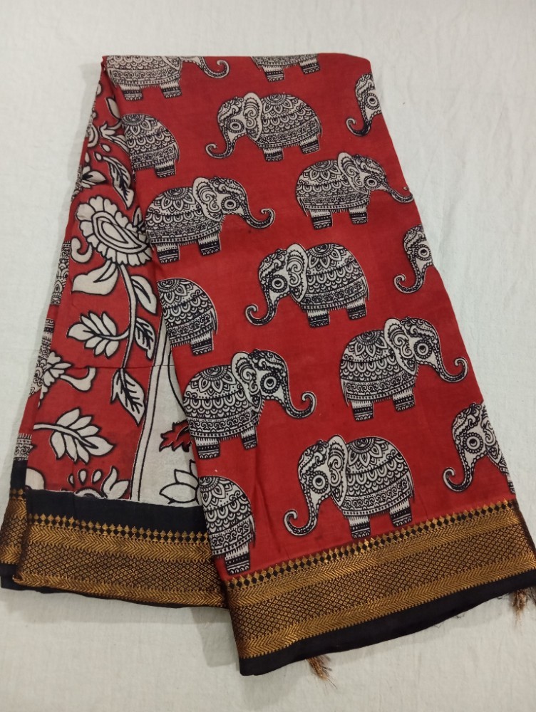 Product : KALAMKARI CHENNUR SILK NIZAM BORDER SAREES WITH BLOUSE -- KCSNBS0004