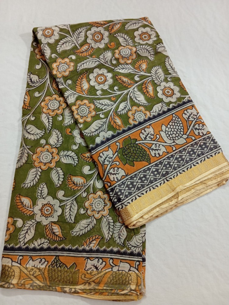 Product : KALAMKARI KOTA COTTON JARI BORDER SAREES WITH BLOUSE -- KKCJS0020