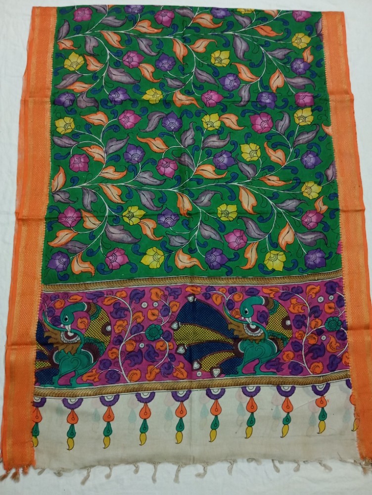 Product : PEN KALAMKARI NELLORE SILK DUPATTA -- PKNSD0007