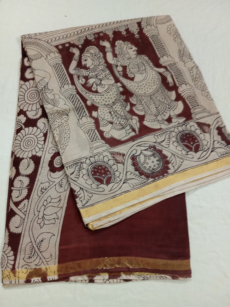 Product : KALAMKARI KOTA COTTON JARI BORDER SAREES WITH BLOUSE -- KKCJS0030