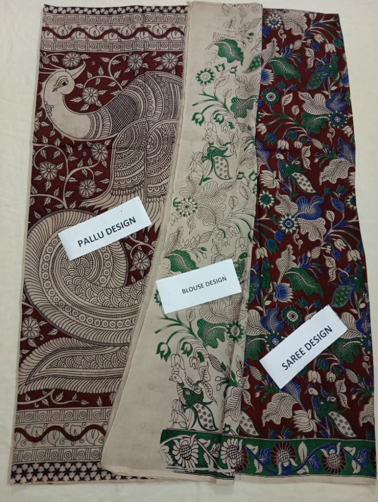 Product : KALAMKARI CHENNUR SILK SAREES WITH BLOUSE -- KCSS0027