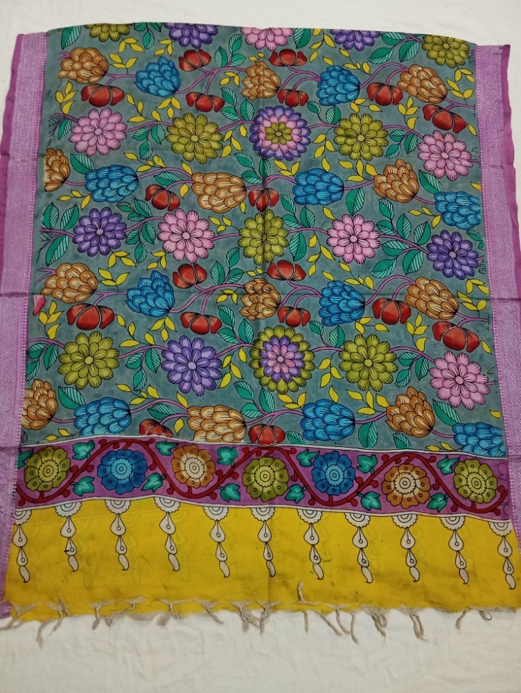 Product : PEN KALAMKARI NELLORE SILK DUPATTA -- PKNSD0009